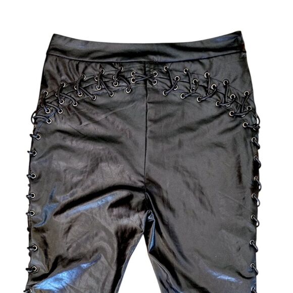 AKIRA Black Perfect Control Faux Leather Lace Up Flare Pants LG *NO OFFERS* - Picture 13 of 16